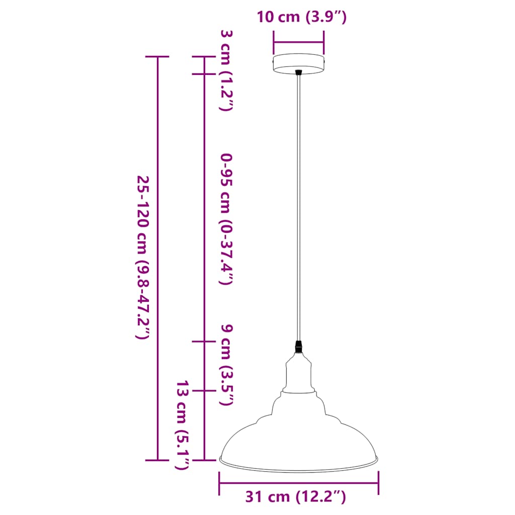 Taklampa Höjdjusterbar E27 Glans Röd Ø 31 Cm Metall