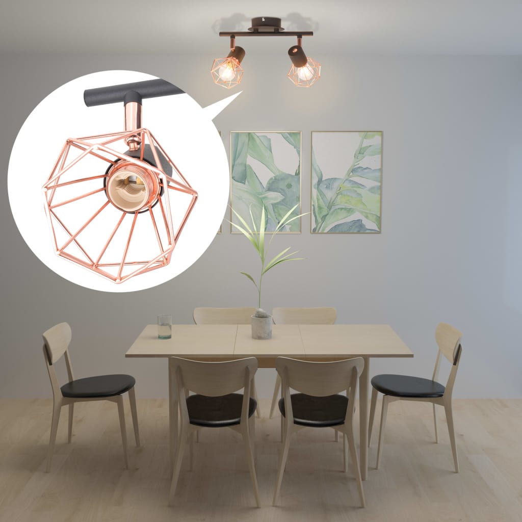 Taklampa Med 2 Spotlights E14 Svart Och Koppar