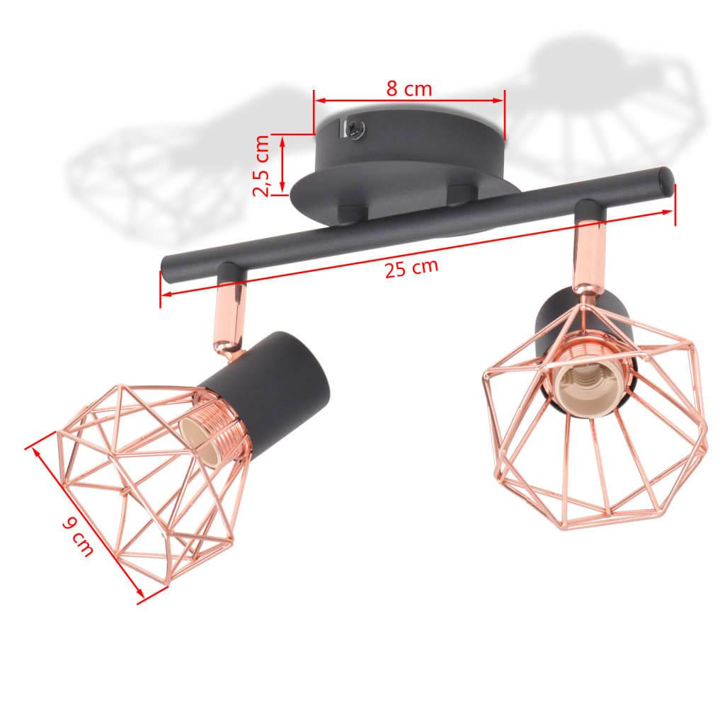 Taklampa Med 2 Spotlights E14 Svart Och Koppar
