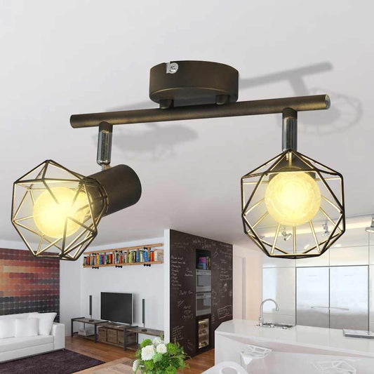 Taklampa Industri-Design Spotlights Med 2 Led-Glödlampor Svart