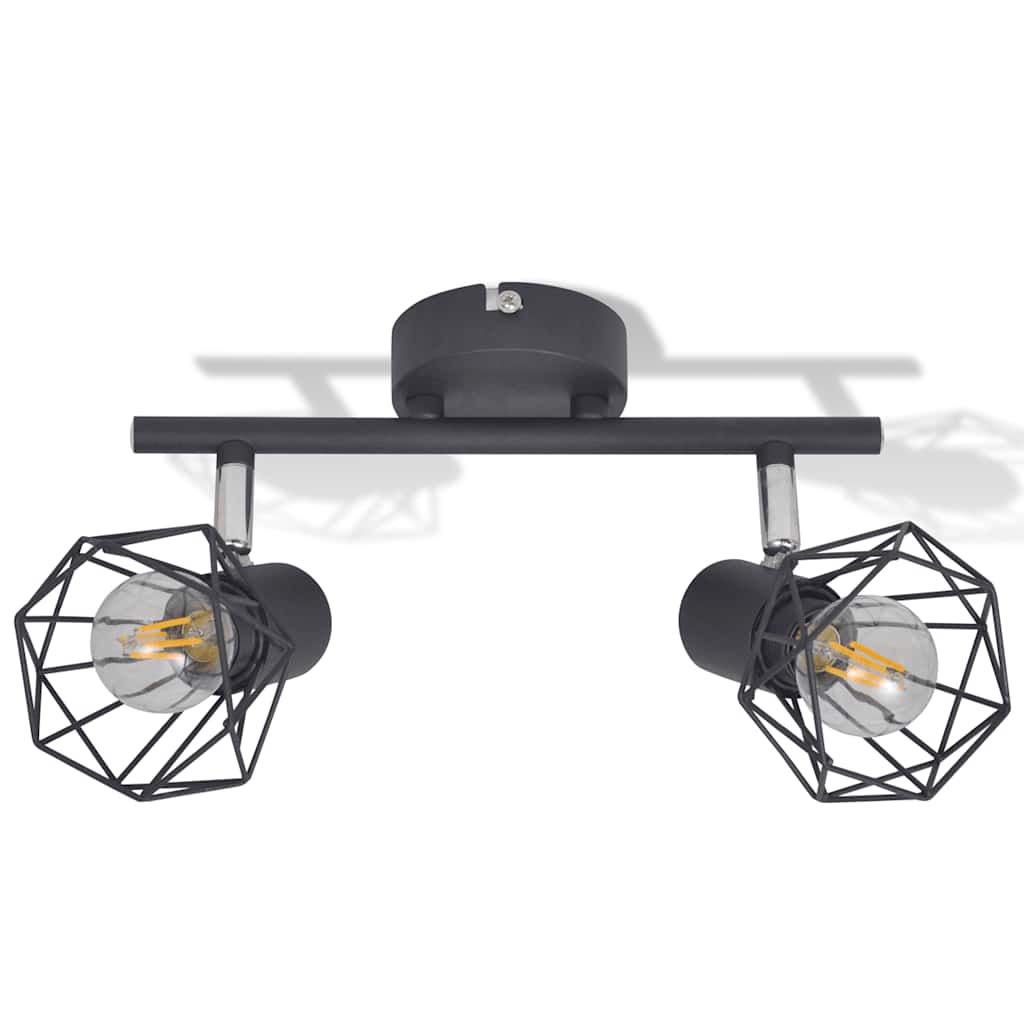 Taklampa Industri-Design Spotlights Med 2 Led-Glödlampor Svart