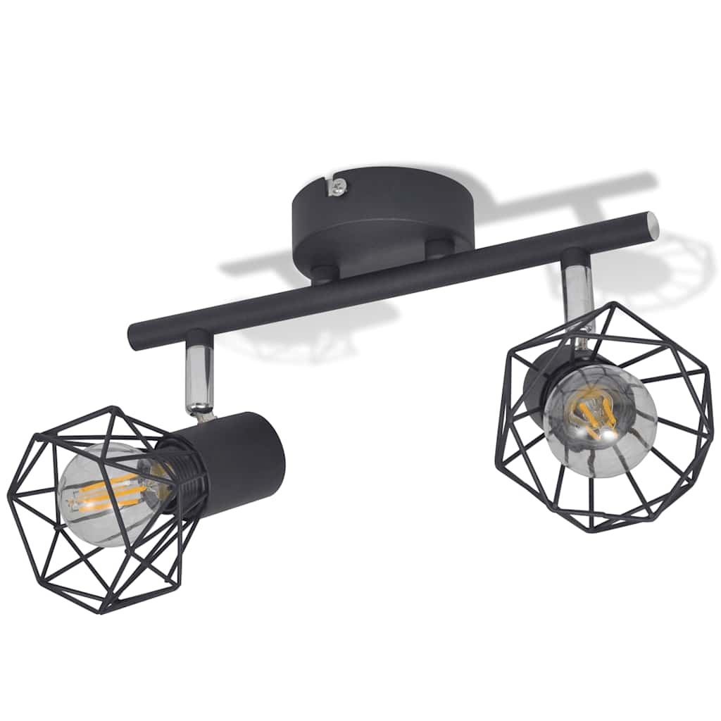 Taklampa Industri-Design Spotlights Med 2 Led-Glödlampor Svart