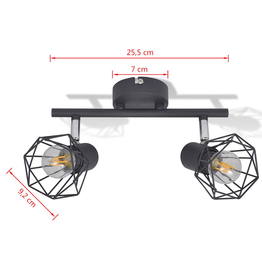 Taklampa Industri-Design Spotlights Med 2 Led-Glödlampor Svart